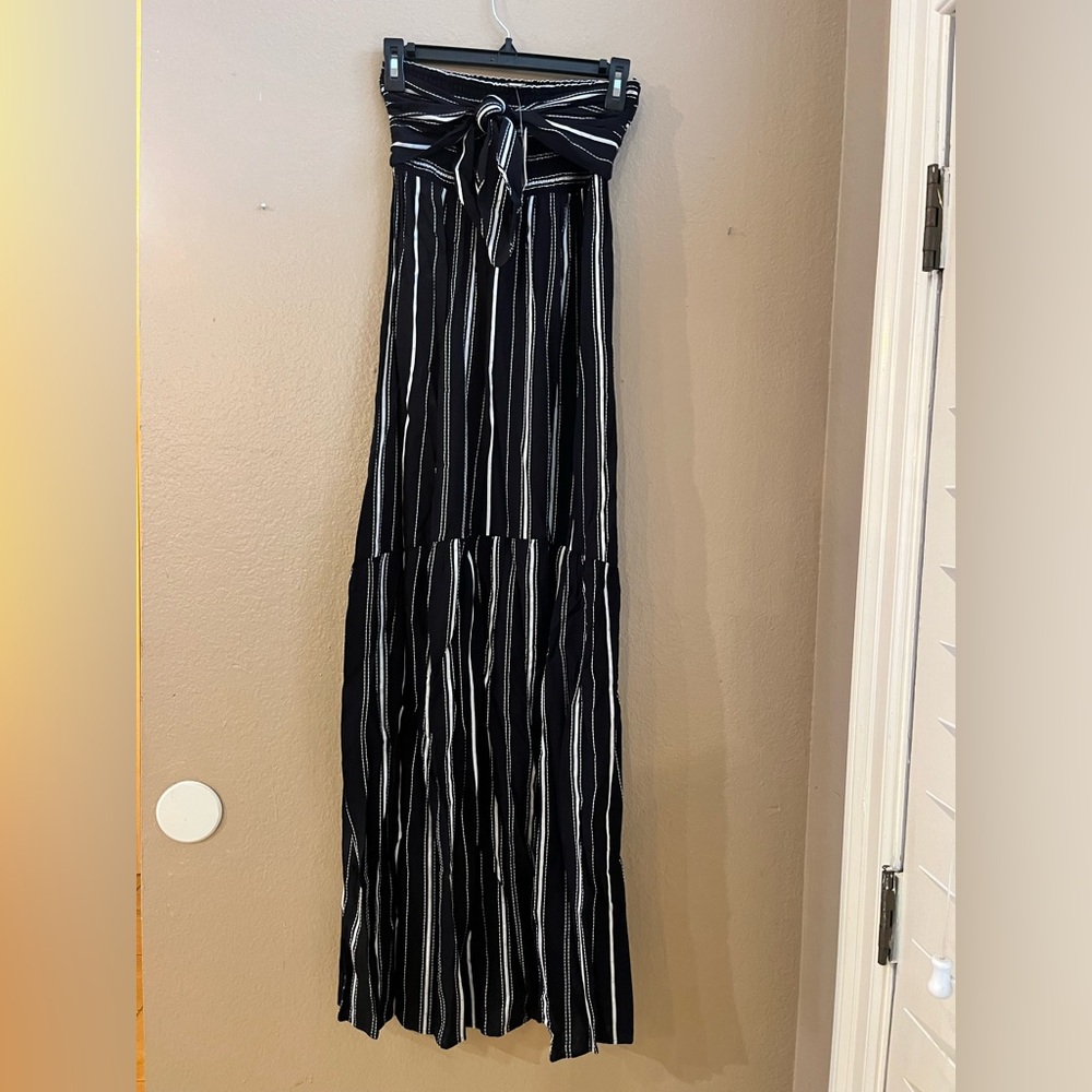 LOFT Black and White Striped Maxi Dress with Front Tie - Picture 2 of 4